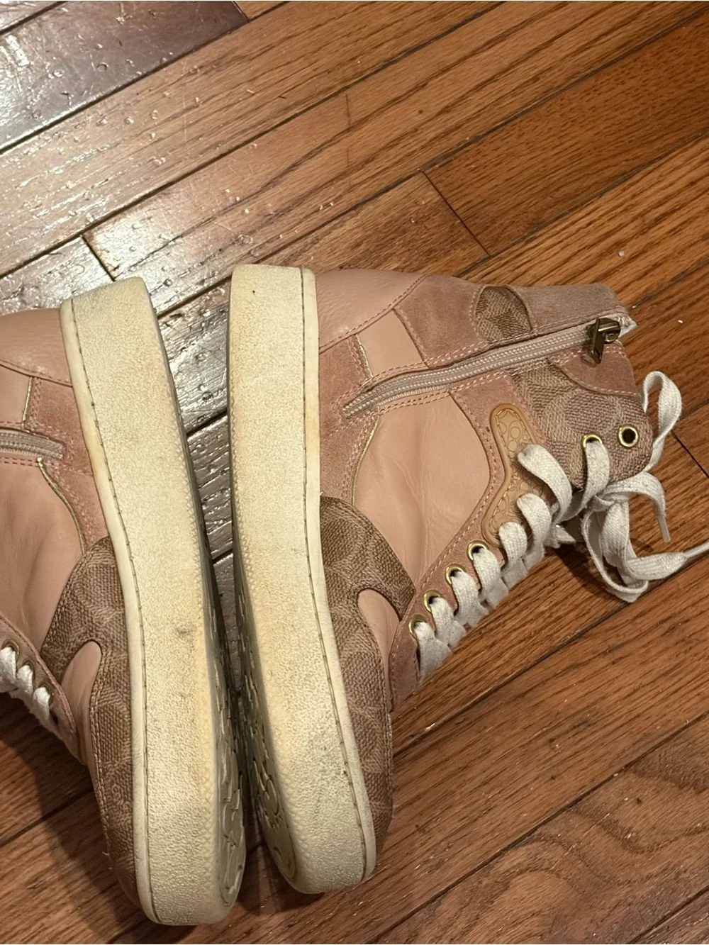 COACH Women's Size 7.5 High Top Sneaker Mushroom Oat Pink Color